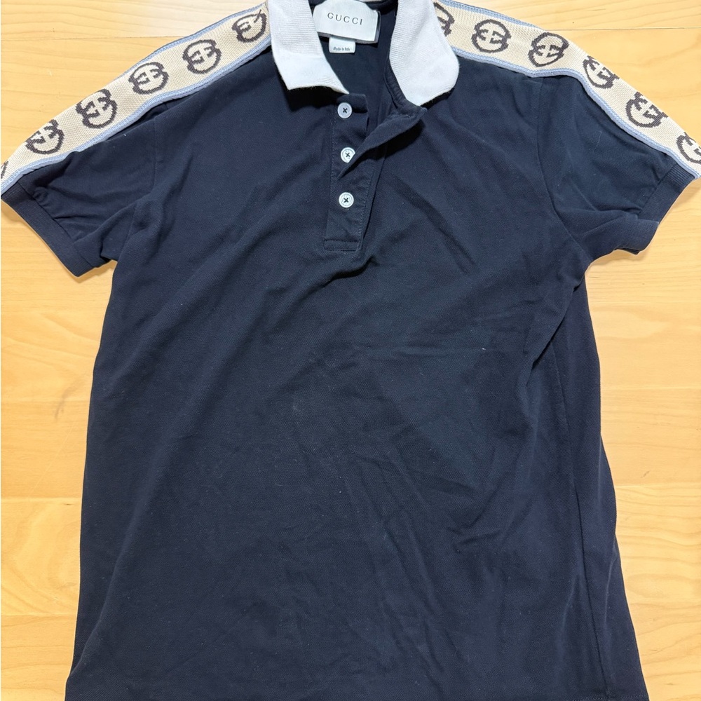 Gucci Navy Polo with Light Gray Collar